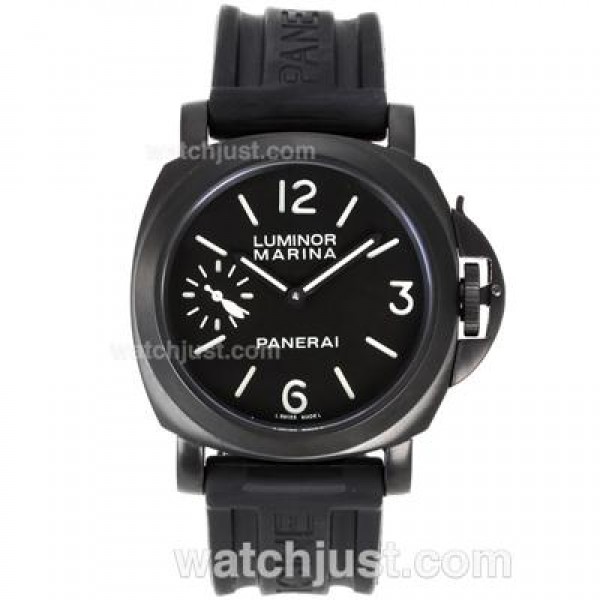Panerai Luminor Marina Unitas 6497 Movement Swan Neck PVD Case with Black Dial-Rubber Strap