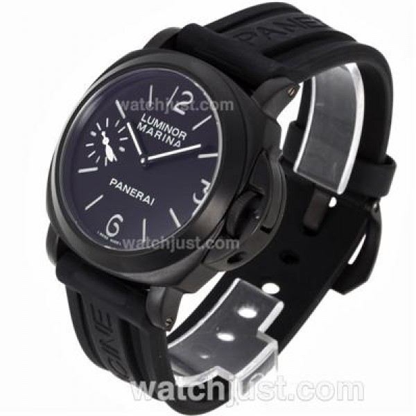 Panerai Luminor Marina Unitas 6497 Movement Swan Neck PVD Case with Black Dial-Rubber Strap