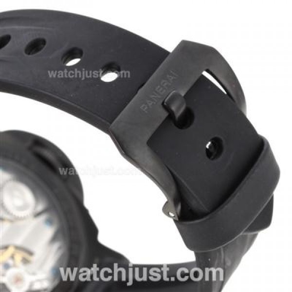 Panerai Luminor Marina Unitas 6497 Movement Swan Neck PVD Case with Black Dial-Rubber Strap
