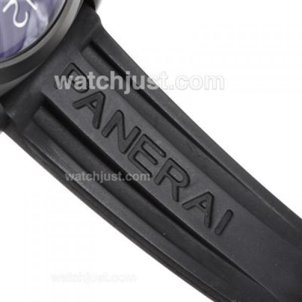 Panerai Luminor Marina Unitas 6497 Movement Swan Neck PVD Case with Black Dial-Rubber Strap