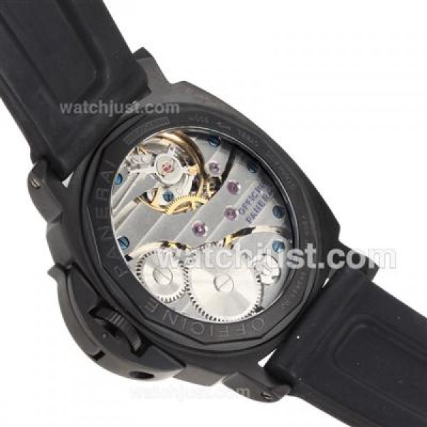 Panerai Luminor Marina Unitas 6497 Movement Swan Neck PVD Case with Black Dial-Rubber Strap
