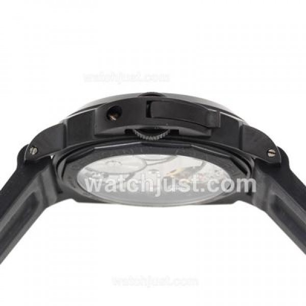 Panerai Luminor Marina Unitas 6497 Movement Swan Neck PVD Case with Black Dial-Rubber Strap