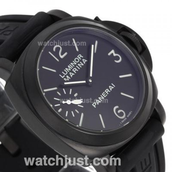 Panerai Luminor Marina Unitas 6497 Movement Swan Neck PVD Case with Black Dial-Rubber Strap