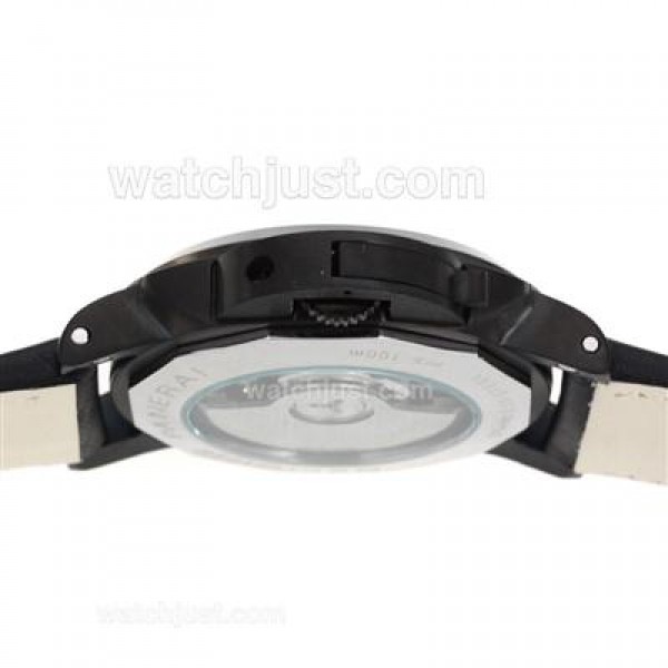 Panerai Luminor Marina Automatic PVD Case with Black Dial-Leather Strap