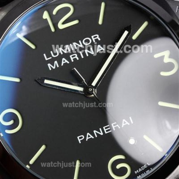 Panerai Luminor Marina Automatic PVD Case with Black Dial-Leather Strap