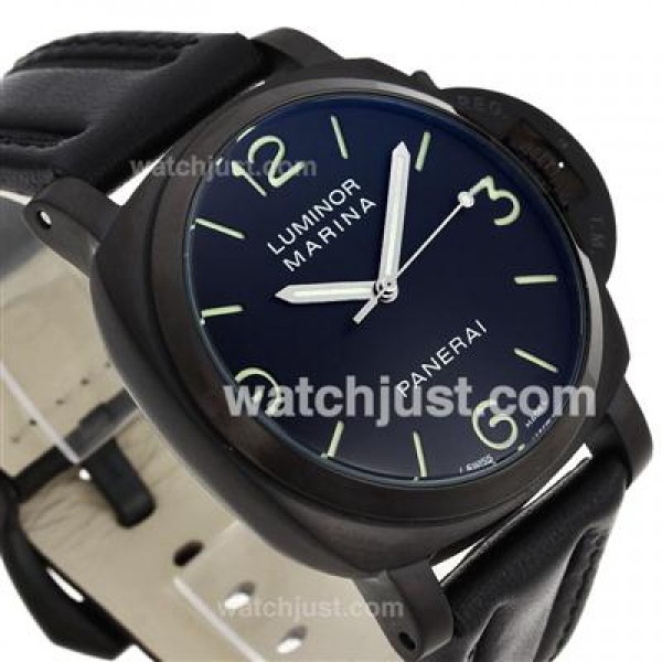 Panerai Luminor Marina Automatic PVD Case with Black Dial-Leather Strap