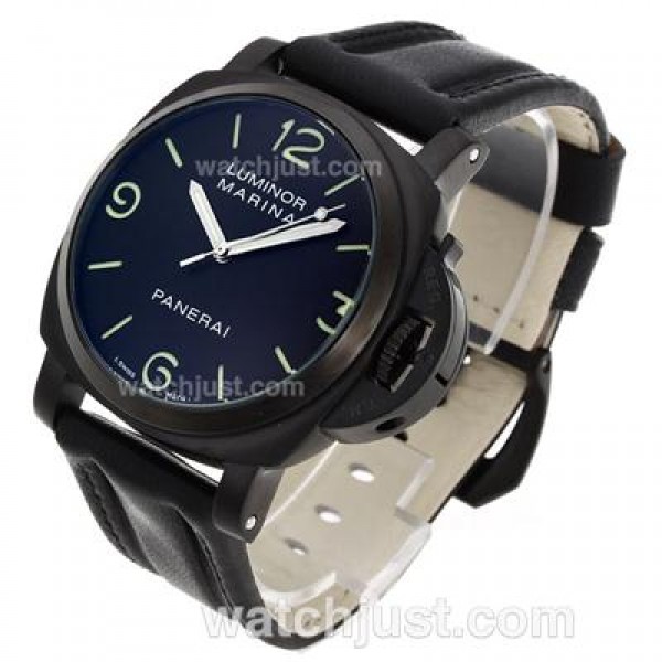 Panerai Luminor Marina Automatic PVD Case with Black Dial-Leather Strap