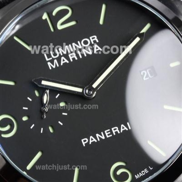 Panerai Luminor Marina Automatic PVD Case with Black Dial-Leather Strap