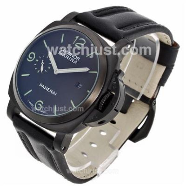 Panerai Luminor Marina Automatic PVD Case with Black Dial-Leather Strap