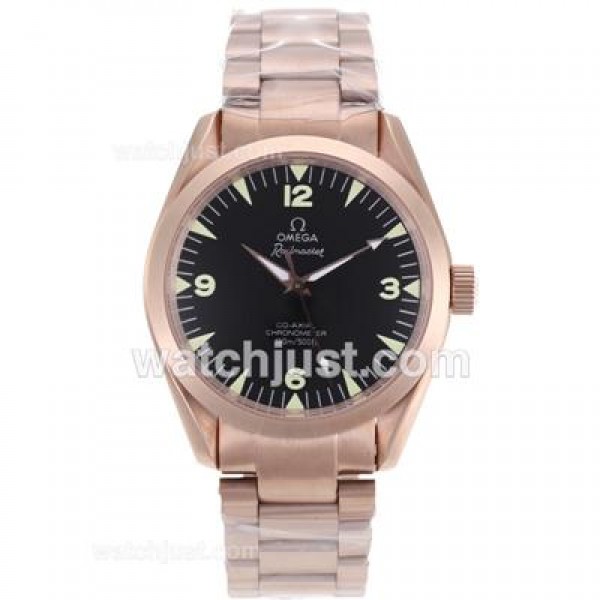Best Quality Omega Railmaster Replica Watches With Black Dials And Rose Gold Cases