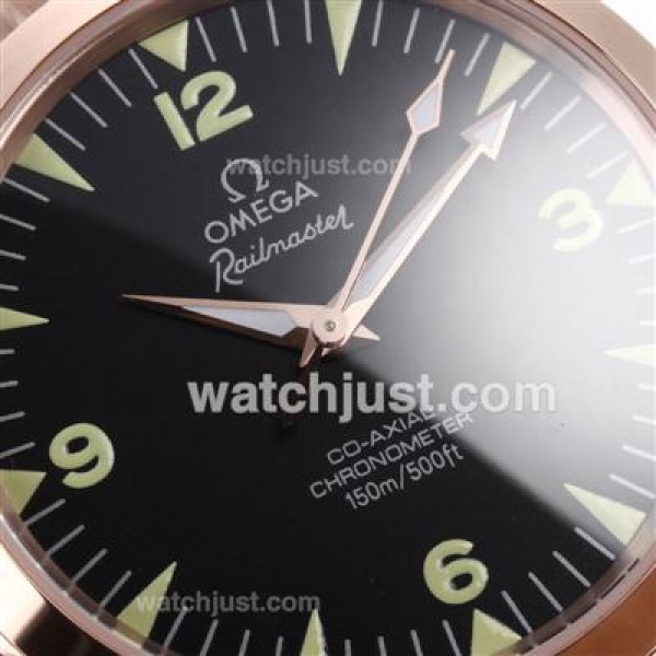 Best Quality Omega Railmaster Replica Watches With Black Dials And Rose Gold Cases