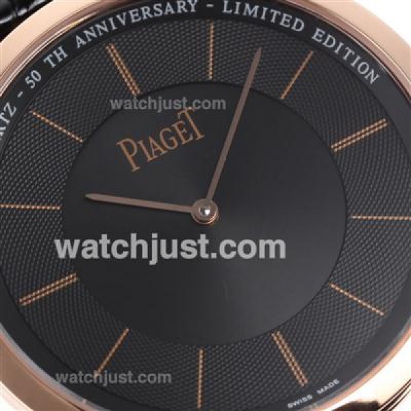 Piaget Altiplano Unitas 6497 Movement Rose Gold Case with Black Dial-Leather Strap