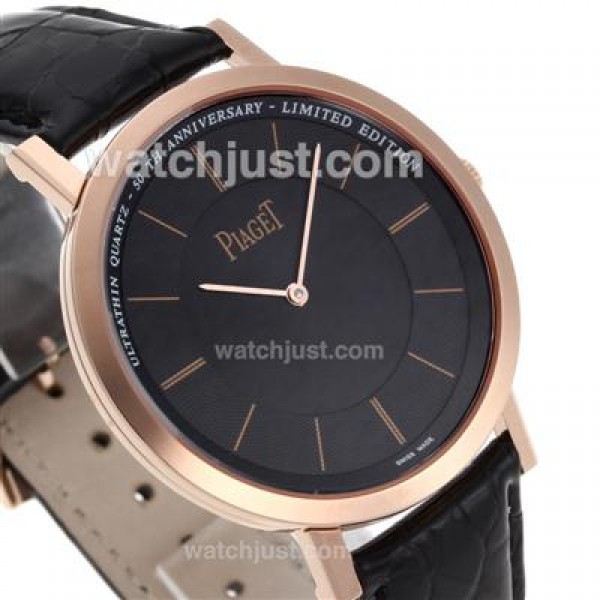 Piaget Altiplano Unitas 6497 Movement Rose Gold Case with Black Dial-Leather Strap