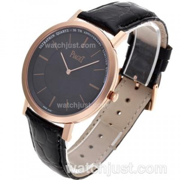 Piaget Altiplano Unitas 6497 Movement Rose Gold Case with Black Dial-Leather Strap
