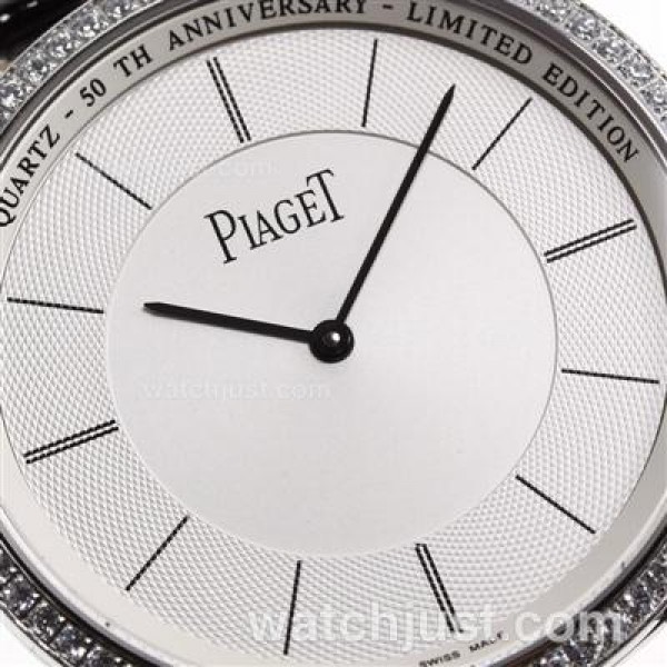 Piaget Altiplano Unitas 6497 Movement Diamond Bezel with White Dial-Leather Strap