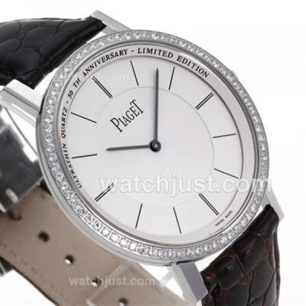 Piaget Altiplano Unitas 6497 Movement Diamond Bezel with White Dial-Leather Strap