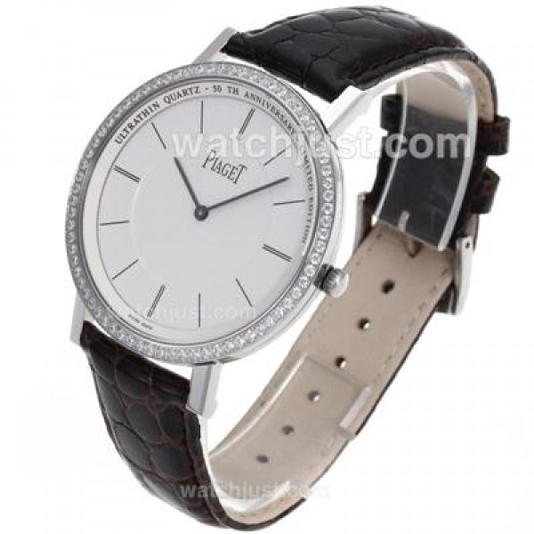 Piaget Altiplano Unitas 6497 Movement Diamond Bezel with White Dial-Leather Strap