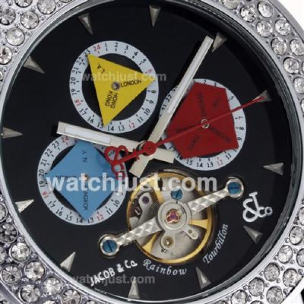Jacob & Co Rainbow Tourbillon Automatic Diamond Bezel with Black Dial