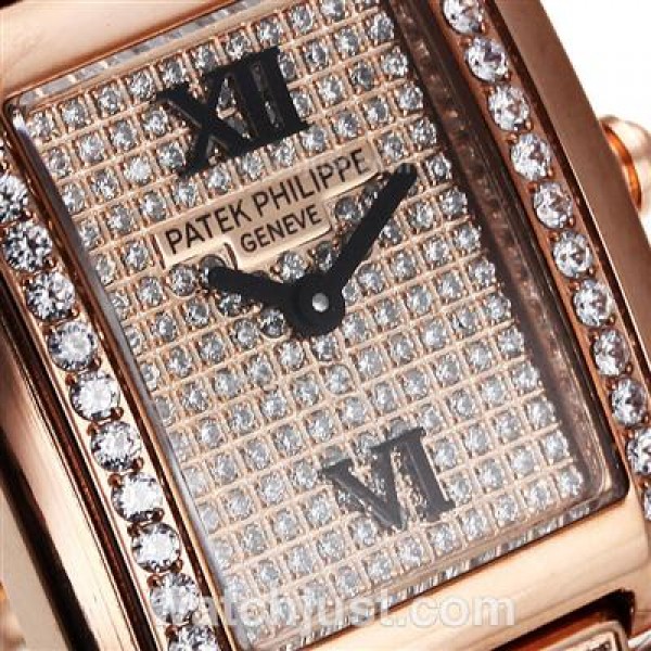 Patek Philippe Twenty-4 Swiss ETA Movement Full Rose Gold with Diamond Bezel and Dial-Lady Size
