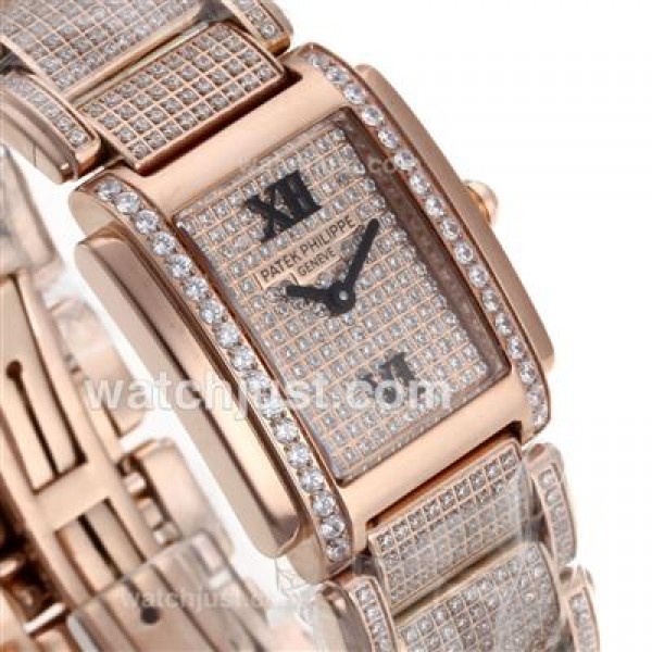 Patek Philippe Twenty-4 Swiss ETA Movement Full Rose Gold with Diamond Bezel and Dial-Lady Size