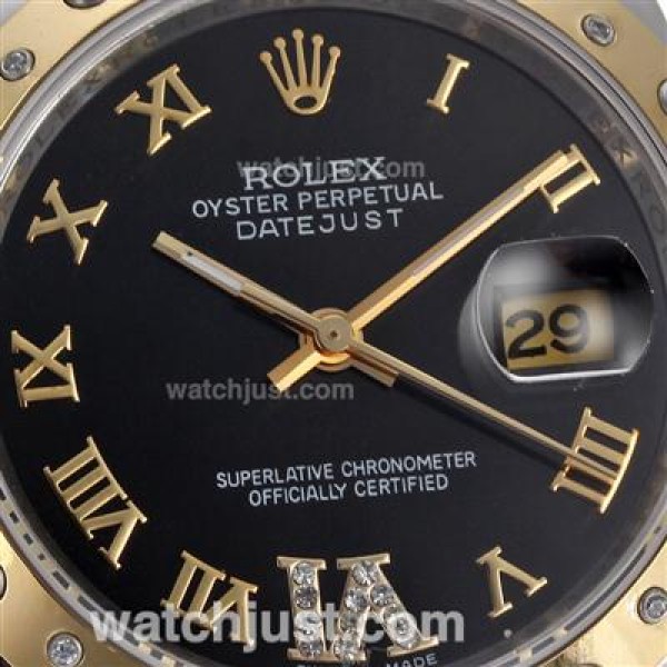 Rolex Datejust Automatic Two Tone Diamond Bezel Roman Markers with Black Dial-Sapphire Glass