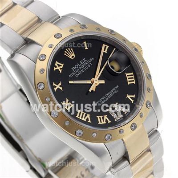 Rolex Datejust Automatic Two Tone Diamond Bezel Roman Markers with Black Dial-Sapphire Glass