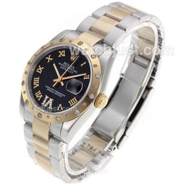 Rolex Datejust Automatic Two Tone Diamond Bezel Roman Markers with Black Dial-Sapphire Glass