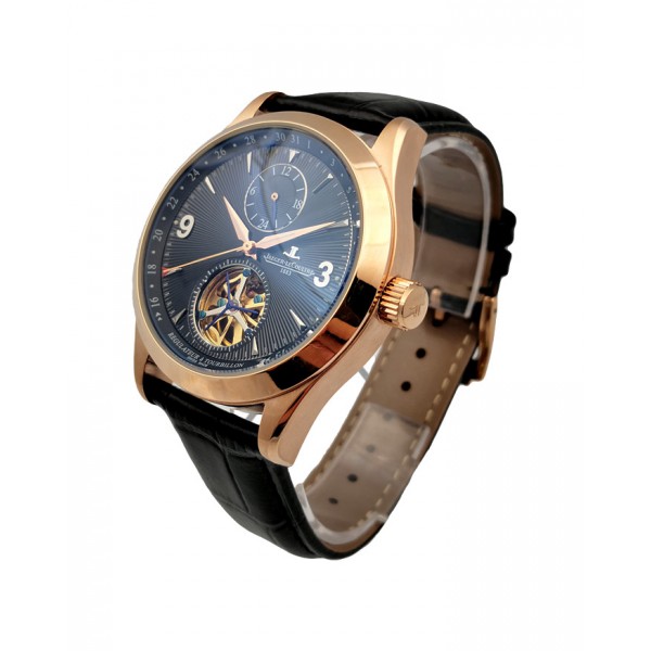 Jaeger-Lecoultre Master Control Tourbillon Automatic Rose Gold Case with Black Dial-Leather Strap