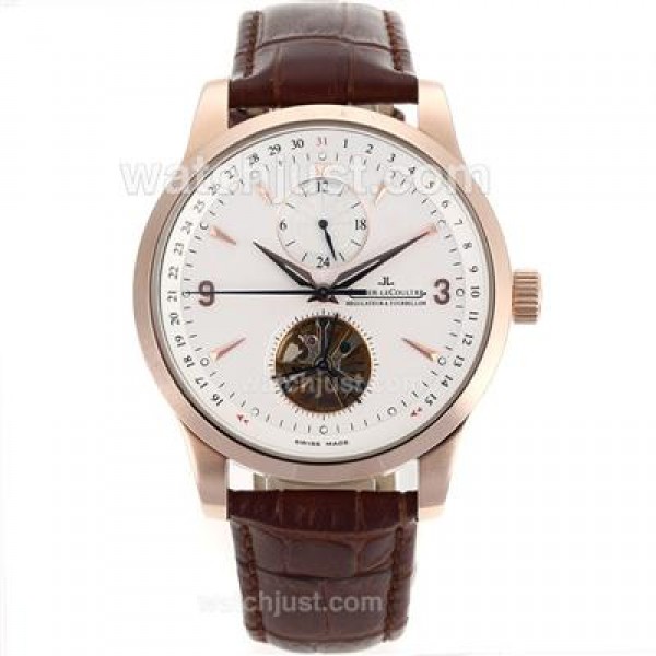 Jaeger-Lecoultre Master Control Tourbillon Automatic Rose Gold Case with White Dial-Leather Strap
