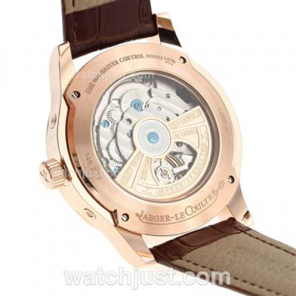 Jaeger-Lecoultre Master Control Tourbillon Automatic Rose Gold Case with White Dial-Leather Strap