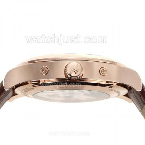 Jaeger-Lecoultre Master Control Tourbillon Automatic Rose Gold Case with White Dial-Leather Strap