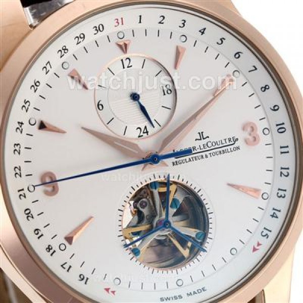 Jaeger-Lecoultre Master Control Tourbillon Automatic Rose Gold Case with White Dial-Leather Strap