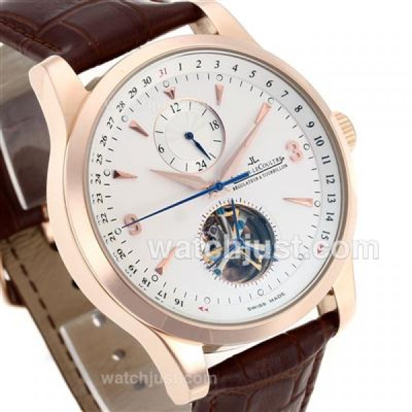 Jaeger-Lecoultre Master Control Tourbillon Automatic Rose Gold Case with White Dial-Leather Strap