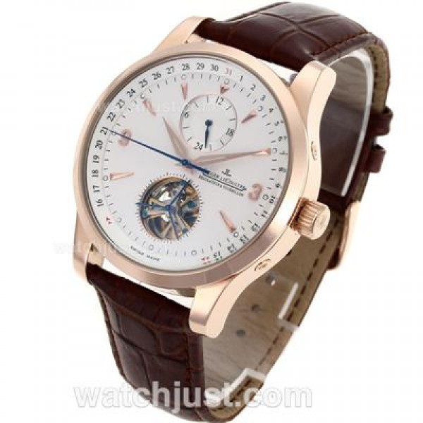Jaeger-Lecoultre Master Control Tourbillon Automatic Rose Gold Case with White Dial-Leather Strap