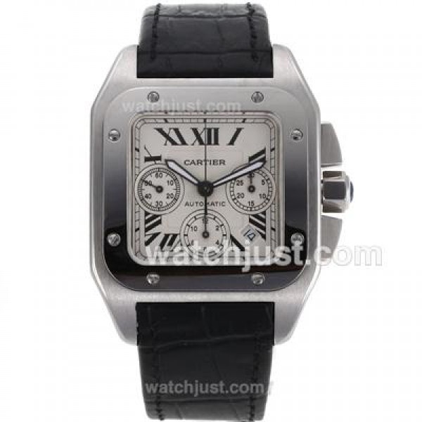 Swiss Movement Cartier Santos 100 Fake Watches With White Dials For Men