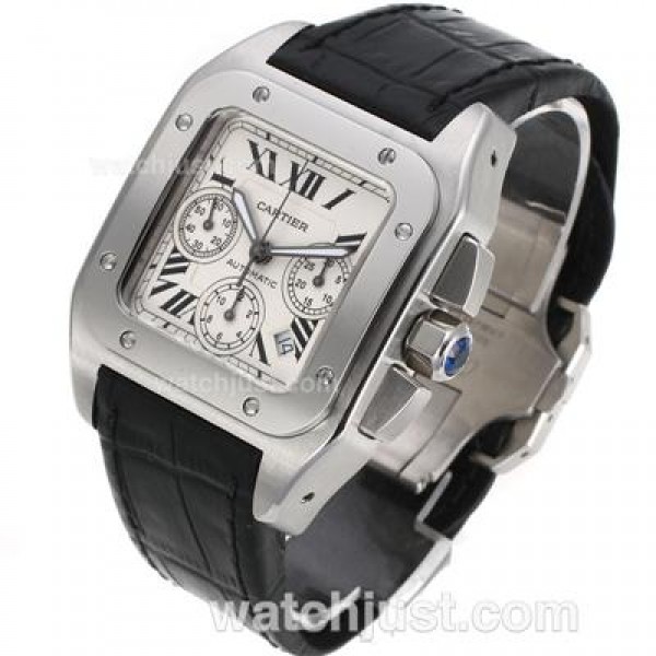 Swiss Movement Cartier Santos 100 Fake Watches With White Dials For Men