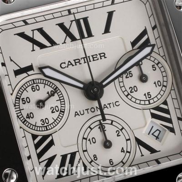 Swiss Movement Cartier Santos 100 Fake Watches With White Dials For Men