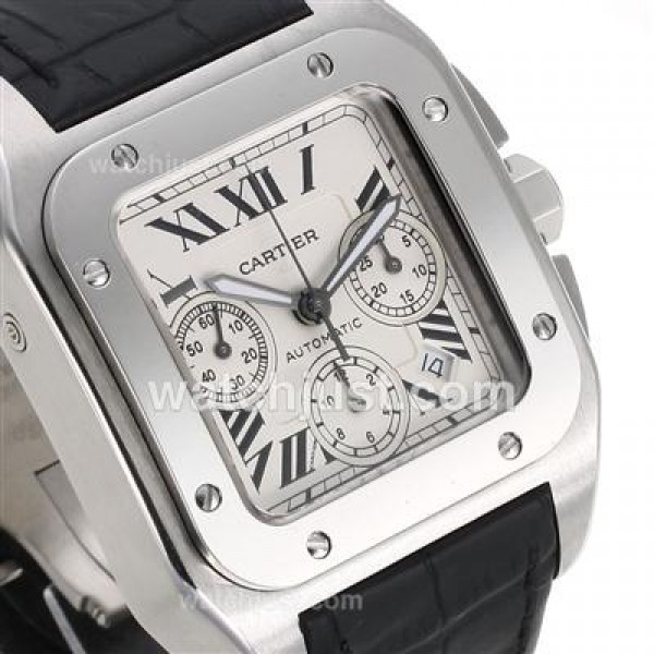 Swiss Movement Cartier Santos 100 Fake Watches With White Dials For Men