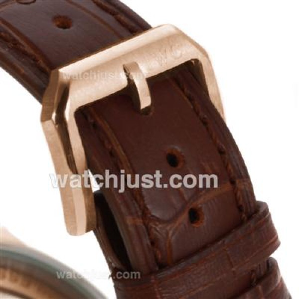IWC Portuguese Working Power Reserve Automatic Rose Gold Case and Number Markers with White Dial-Leather Strap