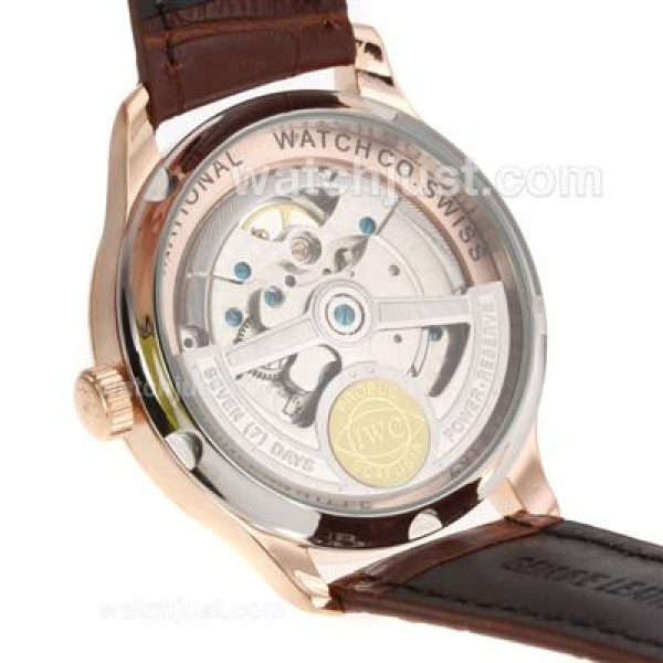 IWC Portuguese Working Power Reserve Automatic Rose Gold Case and Number Markers with White Dial-Leather Strap