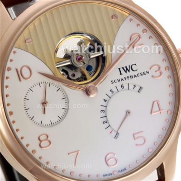 IWC Portuguese Working Power Reserve Automatic Rose Gold Case and Number Markers with White Dial-Leather Strap