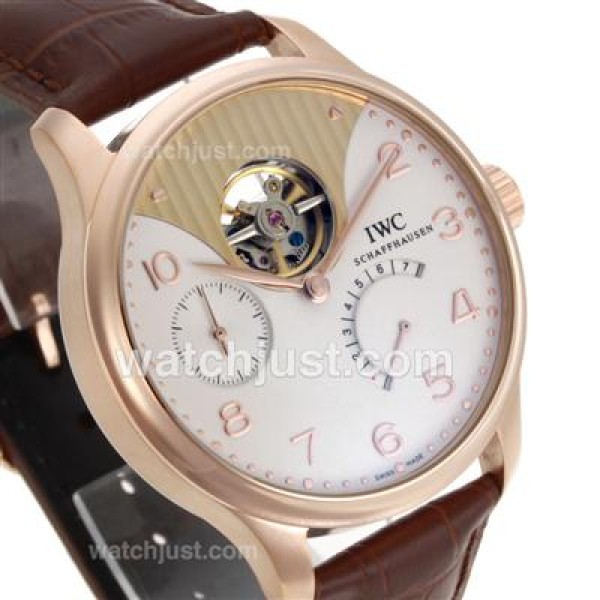 IWC Portuguese Working Power Reserve Automatic Rose Gold Case and Number Markers with White Dial-Leather Strap