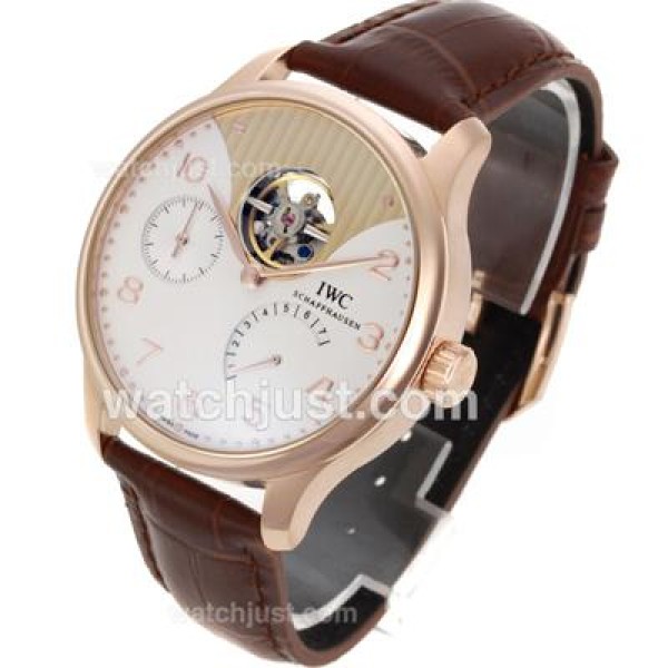 IWC Portuguese Working Power Reserve Automatic Rose Gold Case and Number Markers with White Dial-Leather Strap