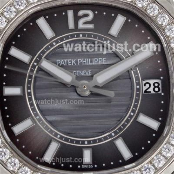 Patek Philippe Nautilus Swiss ETA Movement Diamond Brezl Stick Markers with Gray Dial S/S-Sapphire Glass