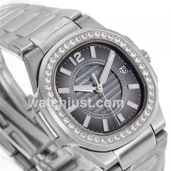 Patek Philippe Nautilus Swiss ETA Movement Diamond Brezl Stick Markers with Gray Dial S/S-Sapphire Glass