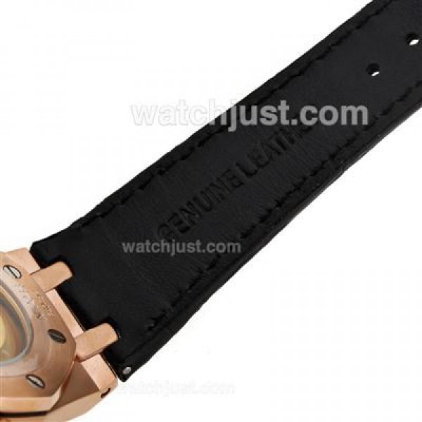 Audemars Piguet Royal Oak Swiss ETA 2824 Movement Rose Gold Case Diamond Bezel with Black Checkered Dial-Leather Strap