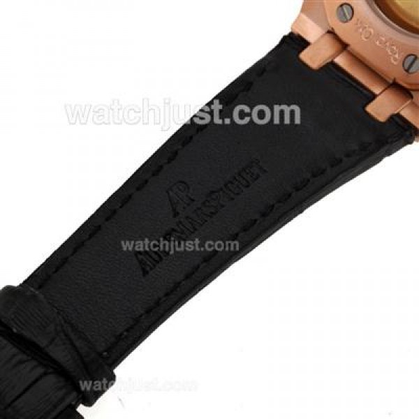 Audemars Piguet Royal Oak Swiss ETA 2824 Movement Rose Gold Case Diamond Bezel with Black Checkered Dial-Leather Strap