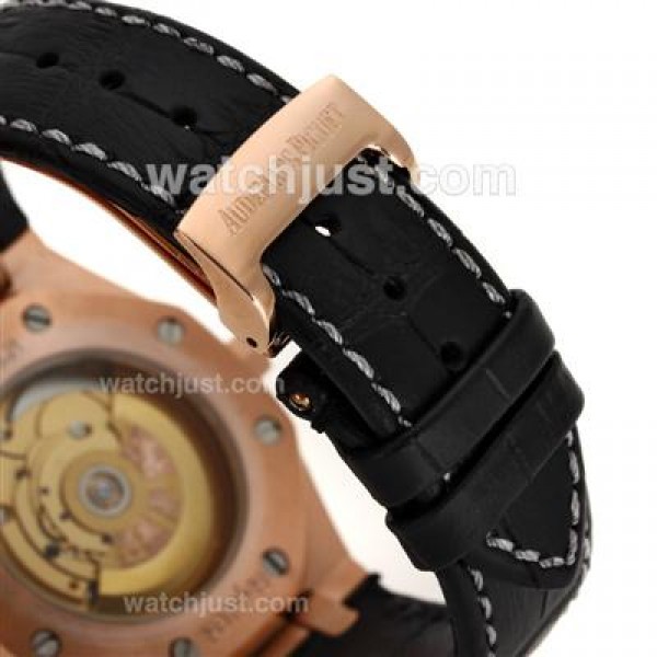 Audemars Piguet Royal Oak Swiss ETA 2824 Movement Rose Gold Case Diamond Bezel with Black Checkered Dial-Leather Strap