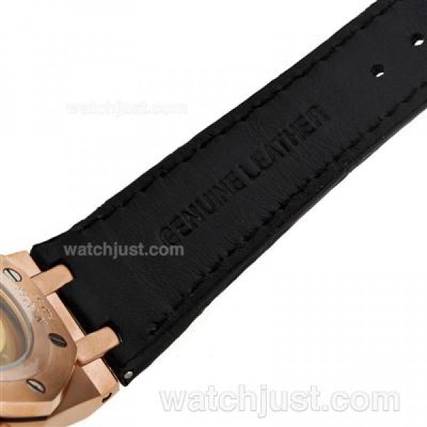 Audemars Piguet Royal Oak Swiss ETA 2824 Movement Rose Gold Case Diamond Bezel with Gray Checkered Dial-Leather Strap