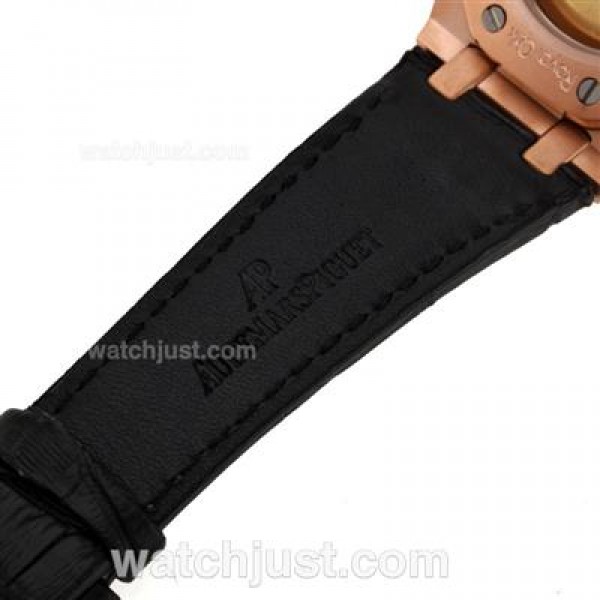 Audemars Piguet Royal Oak Swiss ETA 2824 Movement Rose Gold Case Diamond Bezel with Gray Checkered Dial-Leather Strap